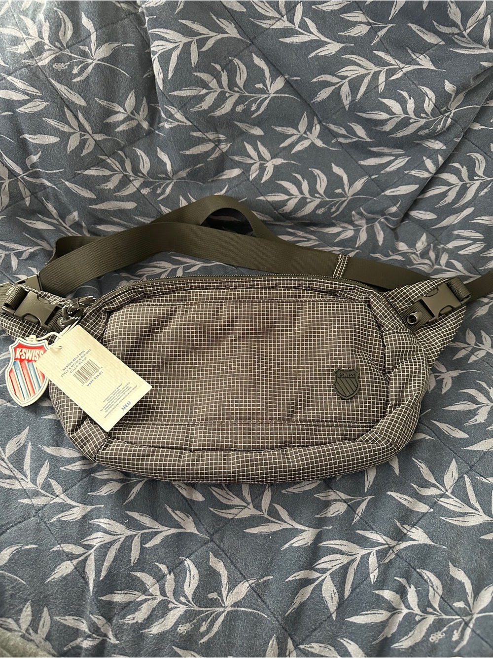 NWT: K-Swiss Men's Gray Check Crossbody Bag